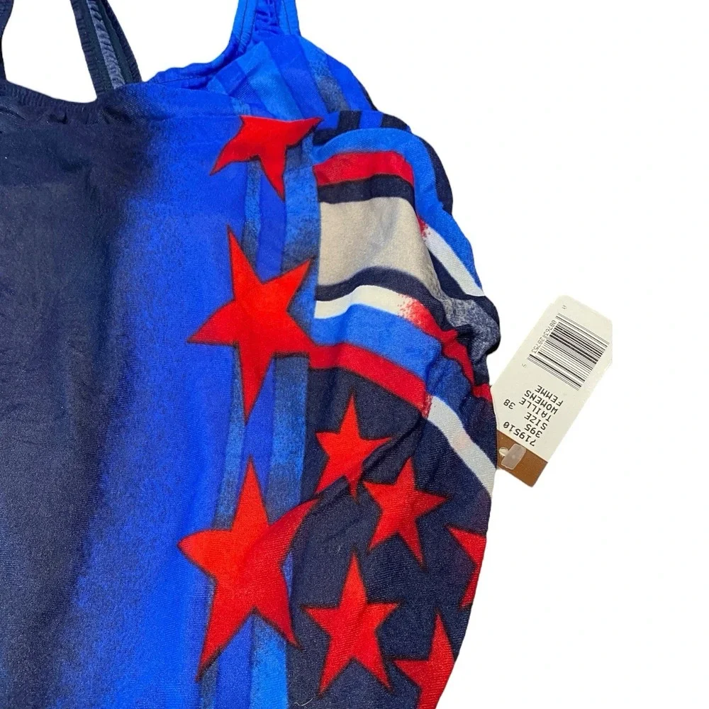 VTG 90s Speedo One-Piece Stars Swimsuit Retro 80s‎ Graphic USA Sz 14 (38) NWT!
